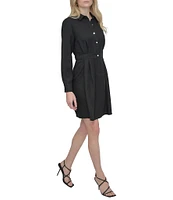 DKNY by Donna Karan Point Collar Long Sleeve Button Front Melange Washer Shirtdress