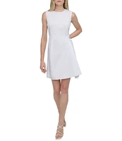 DKNY by Donna Karan Poplin Crew Neck Sleeveless Grommet Belt Sheath Dress