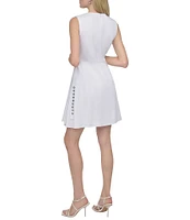 DKNY by Donna Karan Poplin Crew Neck Sleeveless Grommet Belt Sheath Dress