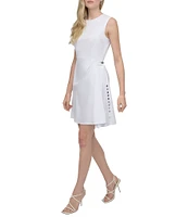DKNY by Donna Karan Poplin Crew Neck Sleeveless Grommet Belt Sheath Dress