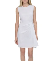DKNY by Donna Karan Poplin Crew Neck Sleeveless Grommet Belt Sheath Dress