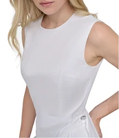 DKNY by Donna Karan Poplin Crew Neck Sleeveless Grommet Belt Sheath Dress
