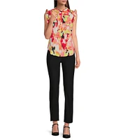 DKNY By Donna Karan Printed Georgette Ruffled Banded Collar Sleeveless Top