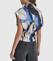 DKNY by Donna Karan Printed High Cowl Neck Short Sleeve Top