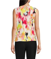 DKNY By Donna Karan Printed Jersey Ruched Crew Neck Sleeveless Top