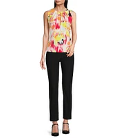 DKNY By Donna Karan Printed Jersey Ruched Crew Neck Sleeveless Top