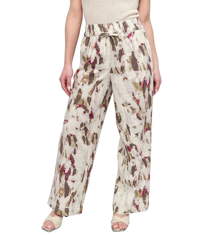 DKNY by Donna Karan Printed Linen Blend Pull On Pants