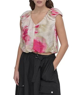 DKNY by Donna Karan Printed Rumpled Voile Bubble Top