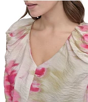 DKNY by Donna Karan Printed Rumpled Voile Bubble Top
