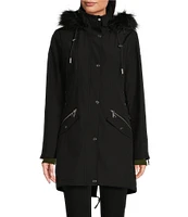 DKNY by Donna Karan Removable Faux Fur Hooded Stand Collar Water Resistant Font Zip Coat