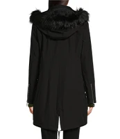 DKNY by Donna Karan Removable Faux Fur Hooded Stand Collar Water Resistant Font Zip Coat