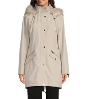 DKNY by Donna Karan Removable Faux Fur Hooded Stand Collar Water Resistant Font Zip Coat