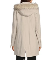 DKNY by Donna Karan Removable Faux Fur Hooded Stand Collar Water Resistant Font Zip Coat