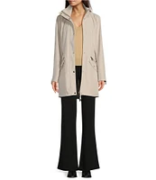 DKNY by Donna Karan Removable Faux Fur Hooded Stand Collar Water Resistant Font Zip Coat