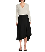 DKNY by Donna Karan Ribbed Knit Handkerchief Hem Midi Skirt