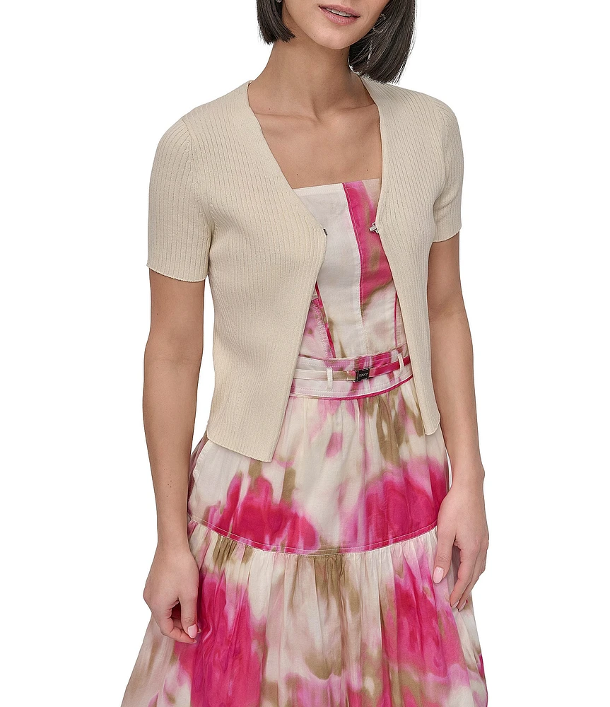 DKNY by Donna Karan Ribbed Knit Short Sleeve Cardigan
