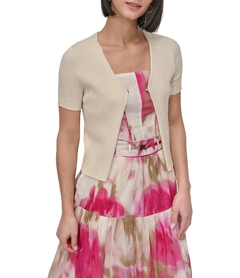 DKNY by Donna Karan Ribbed Knit Short Sleeve Cardigan