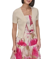 DKNY by Donna Karan Ribbed Knit Short Sleeve Cardigan