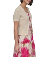 DKNY by Donna Karan Ribbed Knit Short Sleeve Cardigan