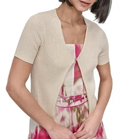 DKNY by Donna Karan Ribbed Knit Short Sleeve Cardigan