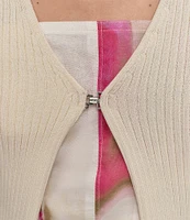 DKNY by Donna Karan Ribbed Knit Short Sleeve Cardigan