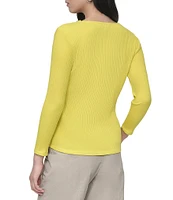 DKNY by Donna Karan Ribbed Knit Zip-Up V-Neck Long Sleeve Top