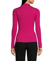 DKNY by Donna Karan Ribbed Stripe Detail Quarter Zip Mock Neck Long Sleeve Sweater