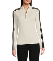 DKNY by Donna Karan Ribbed Stripe Detail Quarter Zip Mock Neck Long Sleeve Sweater