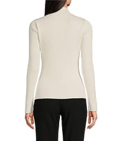 DKNY by Donna Karan Ribbed Stripe Detail Quarter Zip Mock Neck Long Sleeve Sweater