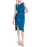 DKNY by Donna Karan Round Neck Ruffle Front Satin Dress