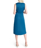 DKNY by Donna Karan Round Neck Ruffle Front Satin Dress