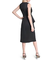 DKNY by Donna Karan Round Neck Ruffle Front Satin Dress