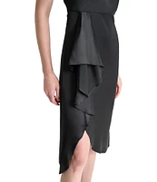 DKNY by Donna Karan Round Neck Ruffle Front Satin Dress