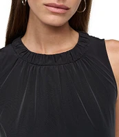 DKNY by Donna Karan Ruched Crew Neck Drop Waist Tech Taffeta Midi Dress