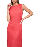 DKNY by Donna Karan Ruched Shoulder Textured Satin Charmeuse Sheath Midi Dress