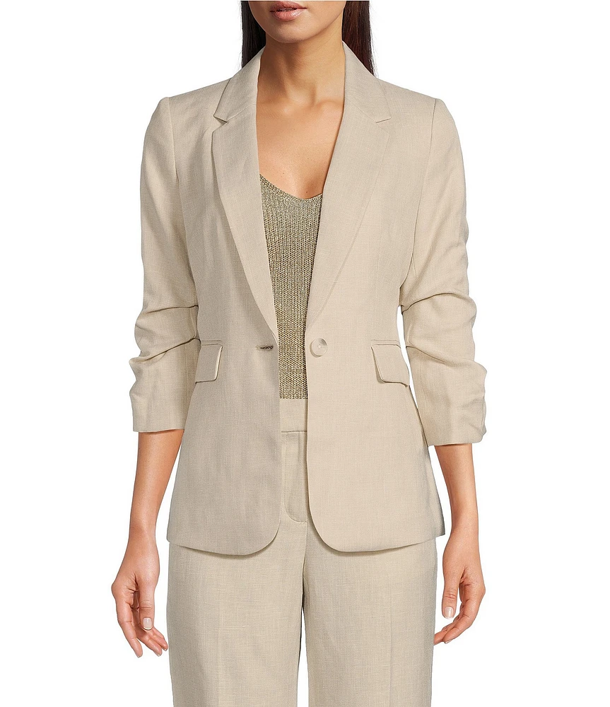 DKNY by Donna Karan Ruched Sleeve One-Button Blazer