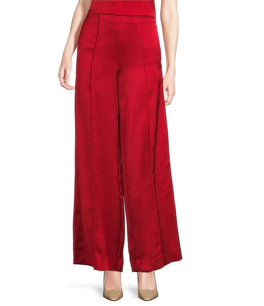 DKNY by Donna Karan Satin Crepe Wide Leg Pin Tuck Trouser Pant