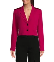 DKNY by Donna Karan Satin Notch Lapel Long Sleeve Cropped Two-Button Blazer