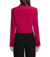 DKNY by Donna Karan Satin Notch Lapel Long Sleeve Cropped Two-Button Blazer