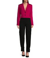 DKNY by Donna Karan Satin Notch Lapel Long Sleeve Cropped Two-Button Blazer