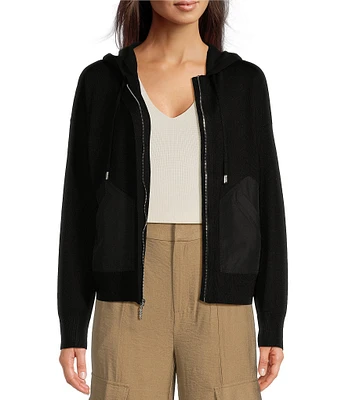 DKNY By Donna Karan Satin Pocket Full-Zip Hooded Jacket