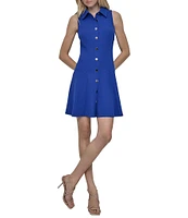DKNY by Donna Karan Scuba Crepe Point Collar Neck Sleeveless Shirt Mini Dress