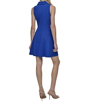 DKNY by Donna Karan Scuba Crepe Point Collar Neck Sleeveless Shirt Mini Dress