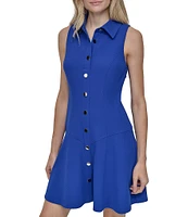 DKNY by Donna Karan Scuba Crepe Point Collar Neck Sleeveless Shirt Mini Dress