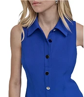 DKNY by Donna Karan Scuba Crepe Point Collar Neck Sleeveless Shirt Mini Dress