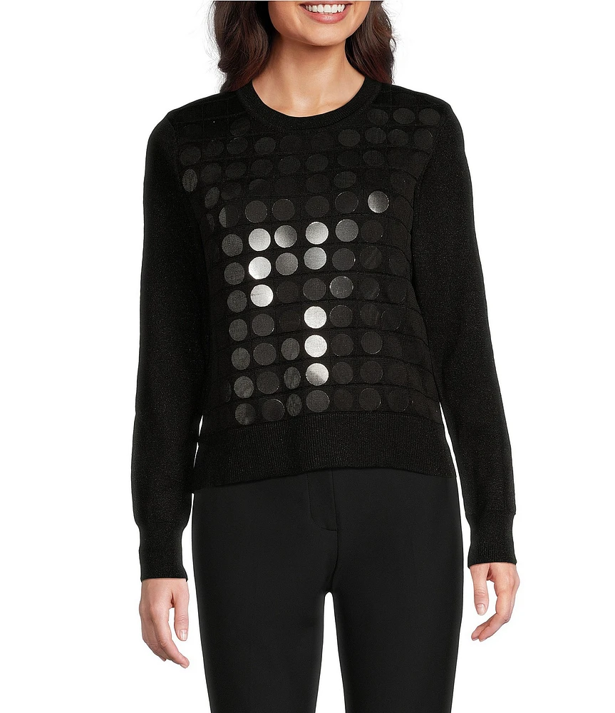 DKNY by Donna Karan Sequin Disk Long Sleeve Knit Top