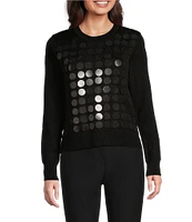 DKNY by Donna Karan Sequin Disk Long Sleeve Knit Top