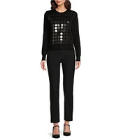 DKNY by Donna Karan Sequin Disk Long Sleeve Knit Top