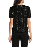 DKNY by Donna Karan Sequin Jersey Knit Scoop Neck 3/4 Sleeve Top