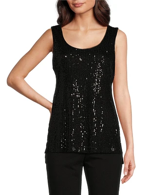 DKNY by Donna Karan Sequin Jersey Knit Scoop Neck Sleeveless Tank Top